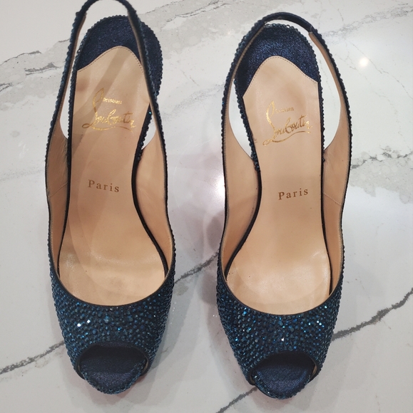 Christian Louboutin Blue Crystal lady peep 38 1/2 - Picture 4 of 12